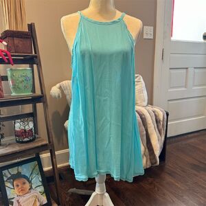 Women's L Aqua Blue Lace Trim Keyhole Back Shirt